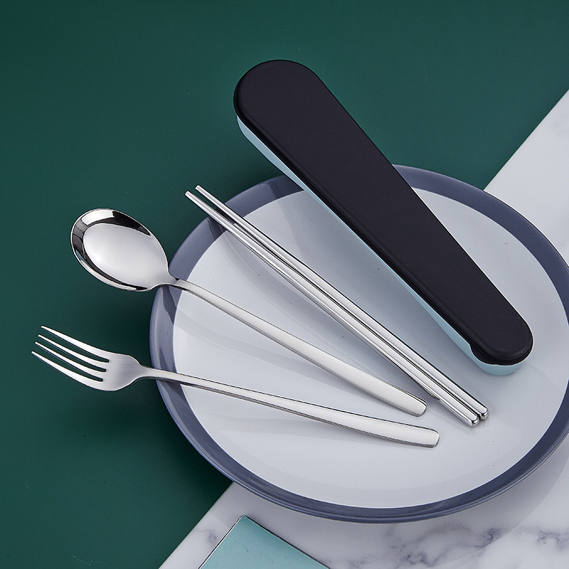 316 Stainless Steel Portable Tableware Small Man Waist Cyber Popular Spoon, Fork and Chopsticks Three-piece Set Student Travel Gift Tableware suit