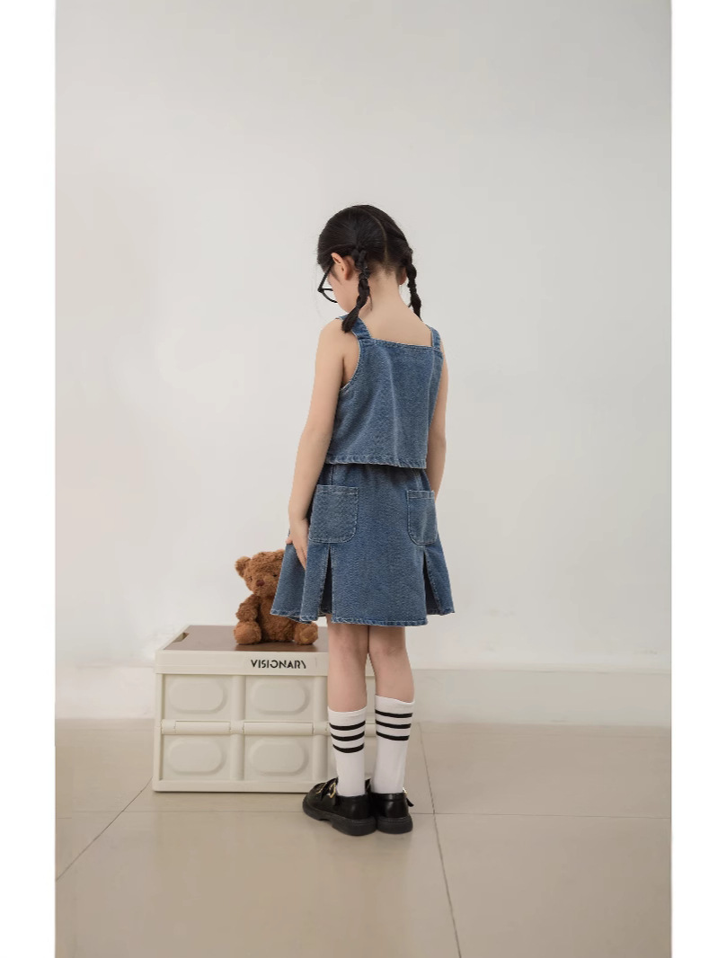 Girls' Single-Breasted Camisole Short Skirt Denim Two-Piece Set 2025 Summer Outfit Wholesale Trendy Girls' Set