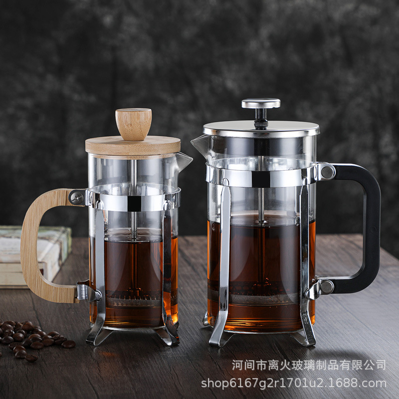 Iron Frame Steel Lid Plastic Handle French Press Pot 304 Filter Tea Maker High Borosilicate Glass Coffee French Press Pot