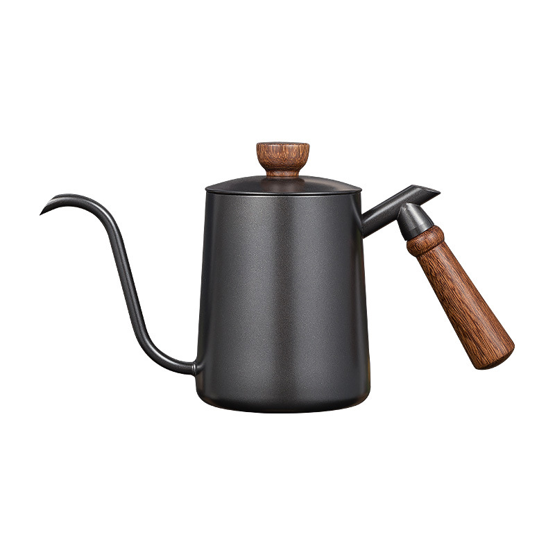 Hand punch pot 600ML solid wood handle hanging ear coffee brewing pot 304 stainless steel drip type household long mouth pot