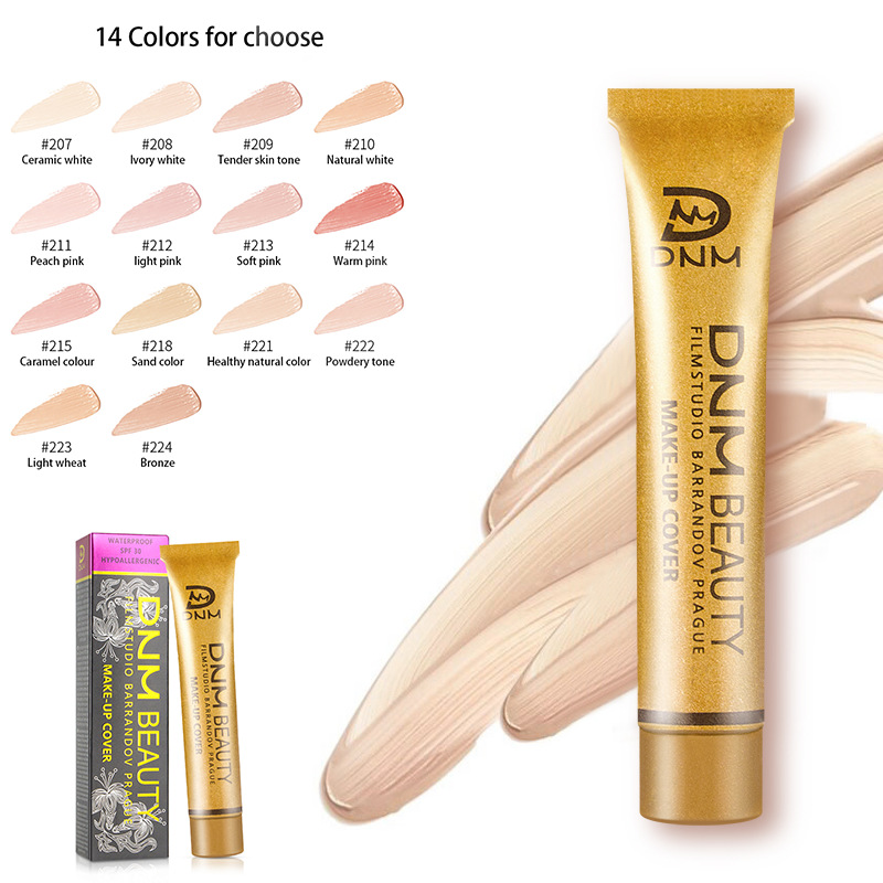 Dnm Small Gold Tube Concealer Liquid Foundation Waterproof Cover Acne Marks Freckles Scars Tattoo Dark Circles Cross-Border Wholesale