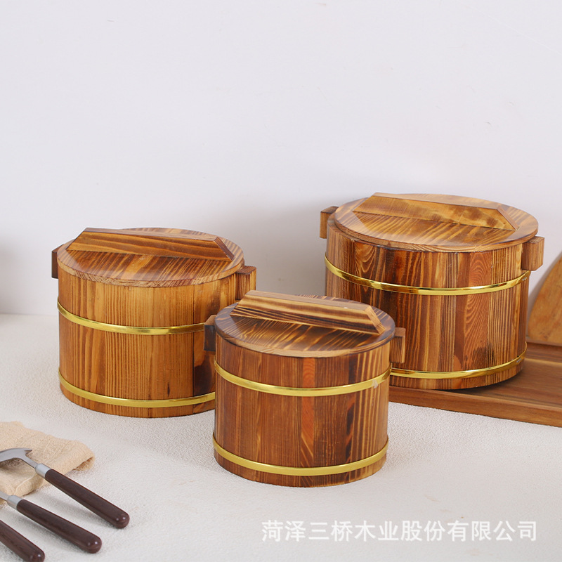 Ready-Made Commercial Wooden Barrel Rice Barrel Tableware Cover Rice Restaurant Rice Serving Rice Small Rice Barrel Insulation Barrel