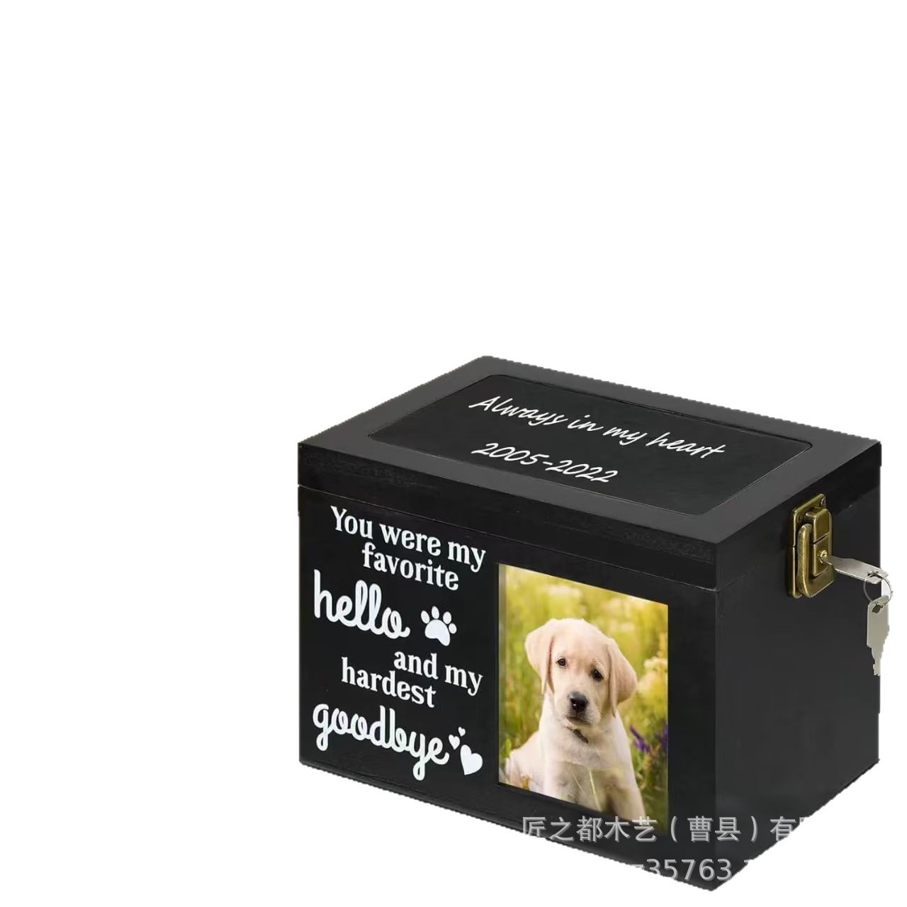 Cross-Border Wooden Pet Urn Wooden Cat and Dog Urn with Photo Frame Wooden Pet Memorial Urn