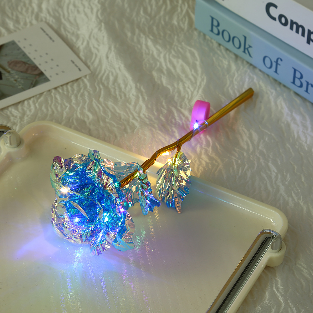 Valentine's Day Rose Single Peach Heart Lamp Creative 24K Gold Foil Flower Home Artificial Flower Ornament Event Small Gift