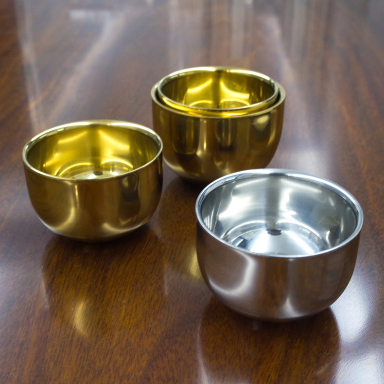 Stainless steel sake cup South Korea golden wine cup two two white wine glass double-layer heat insulation cup tea cup beer glass restaurant