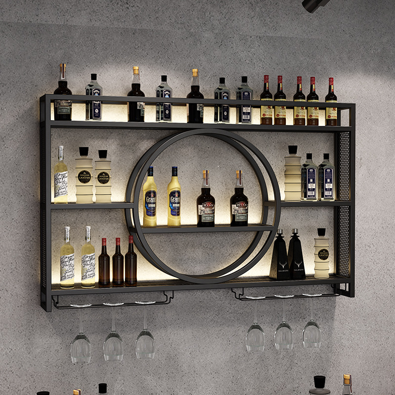 Iron Bar Wine Rack Wall-Mounted Wine Cabinet Bar Storage Rack Red Wine Wall Home Display Rack Restaurant Wall-Mounted