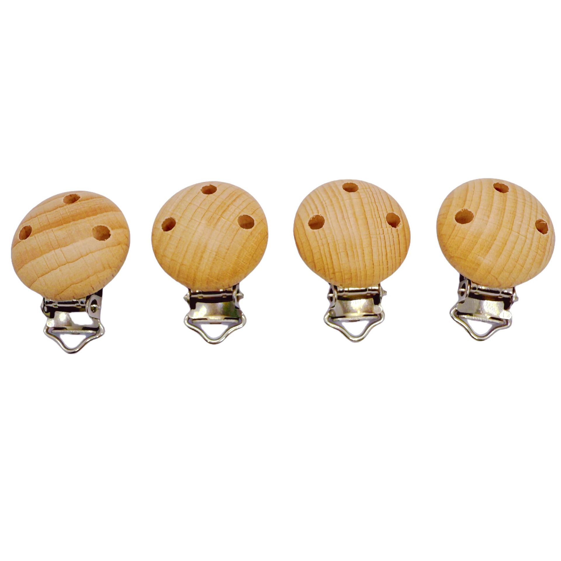 Beech Wood Pacifier Clip 30mm DIY Baby Soothing Anti-Drop Chain Clip Round Non-Porous Three-Hole Wooden Pacifier Clip