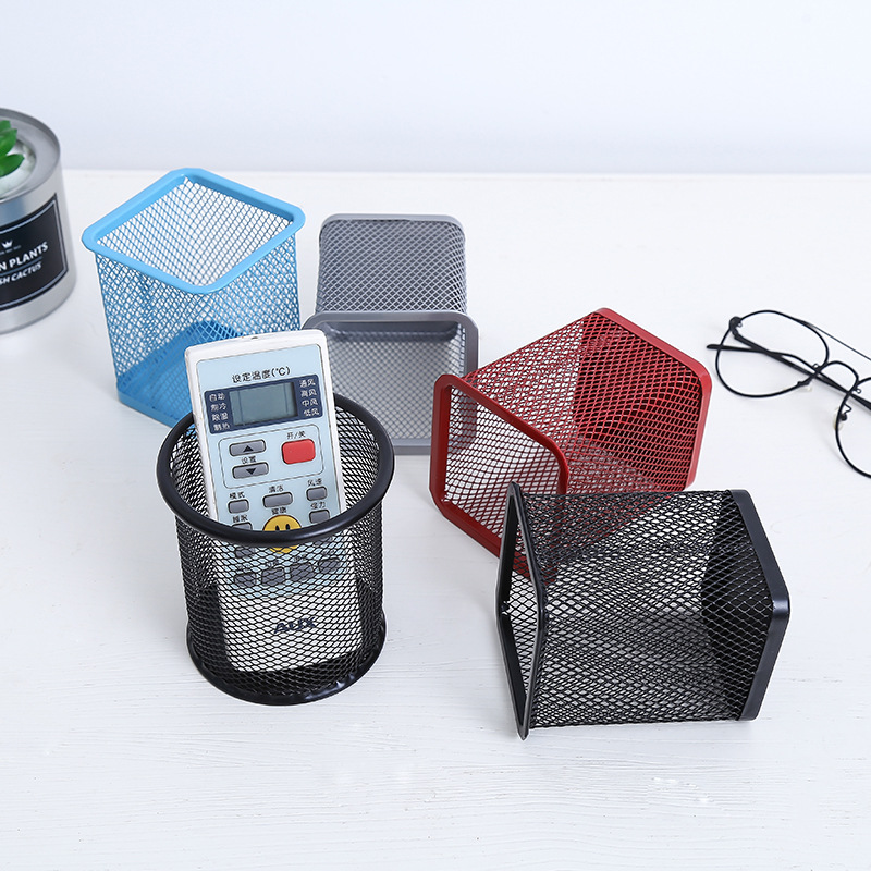 Металлическая подставка для ручек с цветными квадратными решетками, канцелярские принадлежности для студентов, офисные аксессуары для хранения