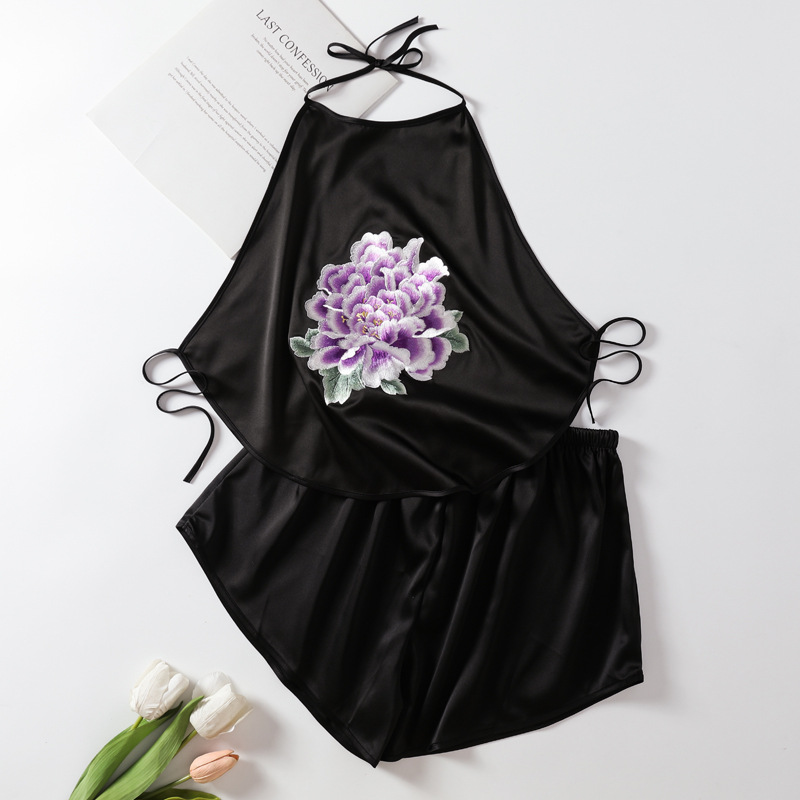 Embroidered Embroidered Bellyband Women's Adult Double-Layer Artificial Silk Underwear Embroidered Retro Pajamas Sexy suit Sling