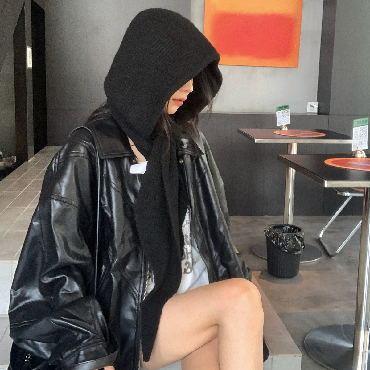 Cross-Border Wool Blend Fashion Shawl Hat Integrated Balaclava Knitted Hat Warm Scarf