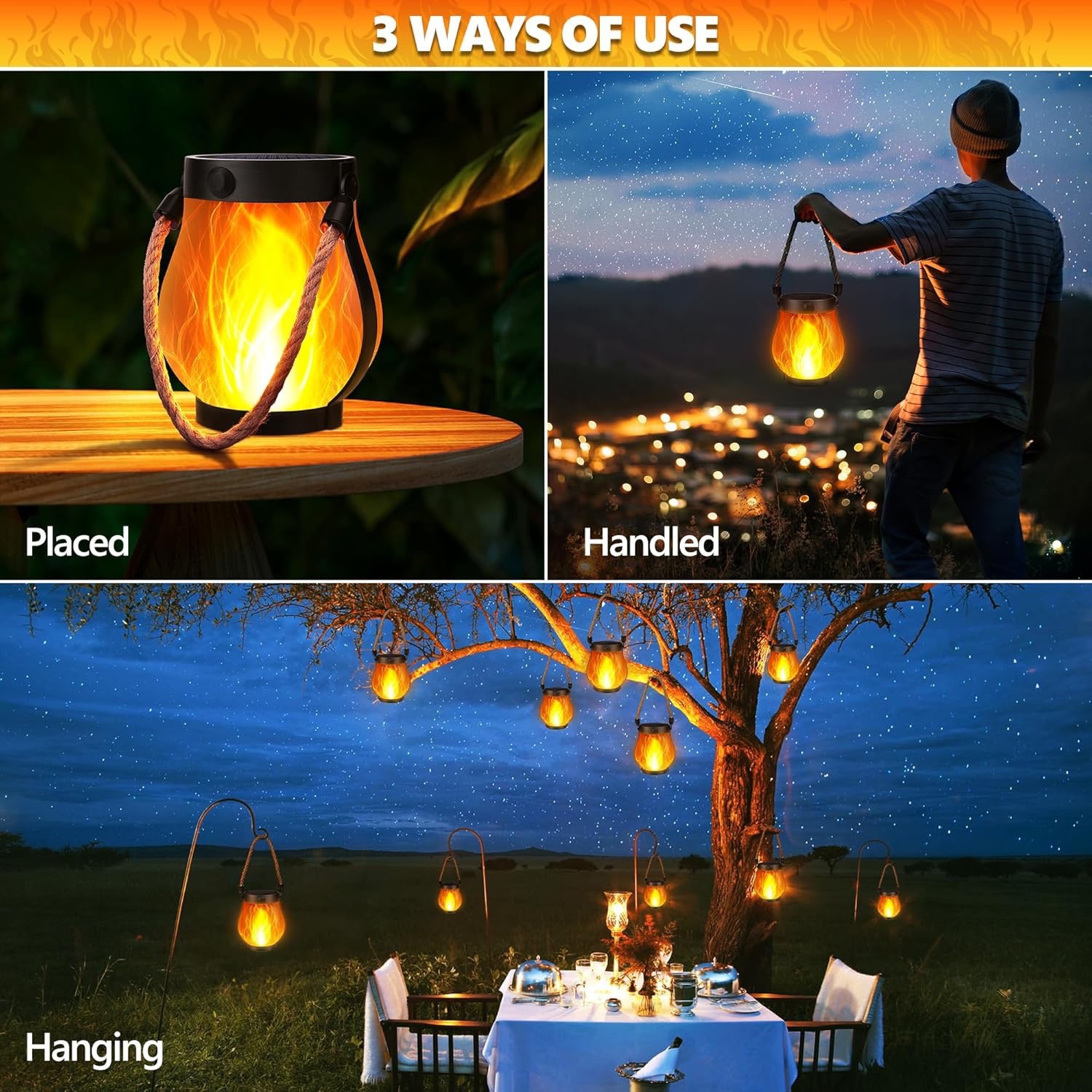 Cross-Border New Solar Flame Lamp Hemp Rope Lantern Courtyard Decorative Lamp Mason Lamp Outdoor Camping Style USB Charging