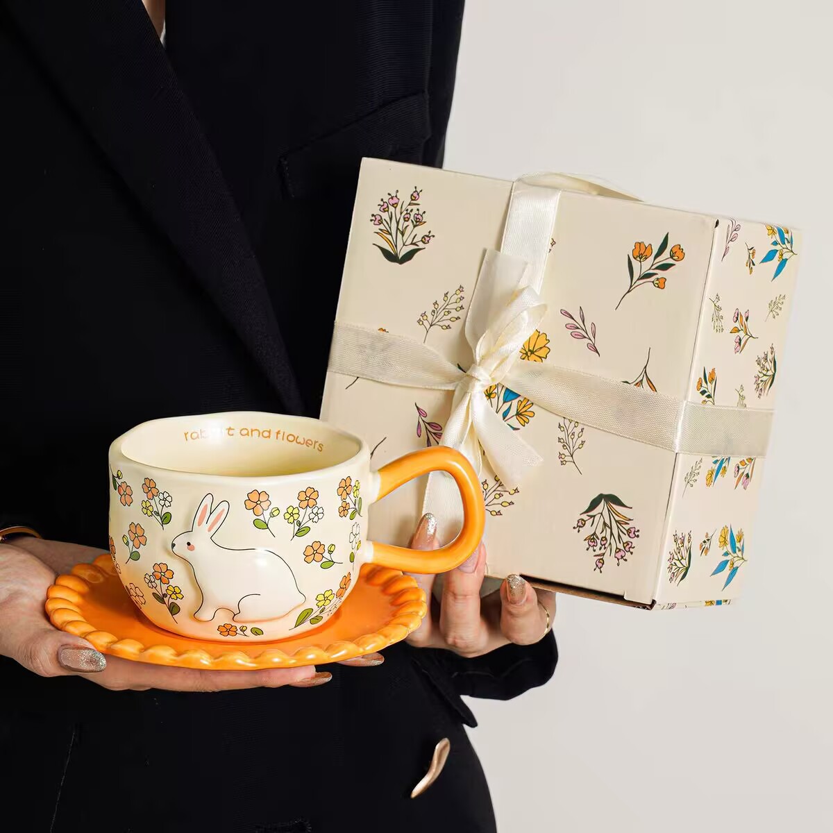 Birthday Gifts for Girls, High-End Exquisite Coffee Cup and Saucer Set, Orange and Yellow Gifts for Bridesmaids, Opening Events