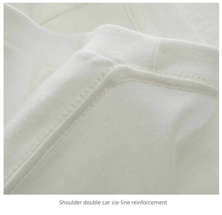 Heavy Xinjiang Combed Pure Cotton Bag Collar Edge Pure White Short-sleeved T-shirt Men's and Women's Summer Loose Large Size Round Neck T-shirt Casual