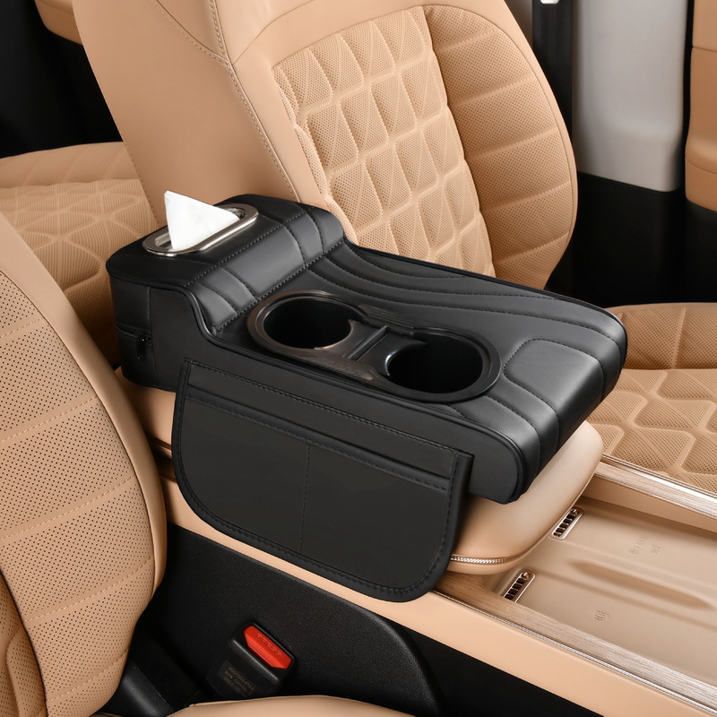 Car Central Armrest Box Heightening Pad Four-In-One Multi-Functional Tissue Box Car Protective Cover Water Cup Holder Storage Box