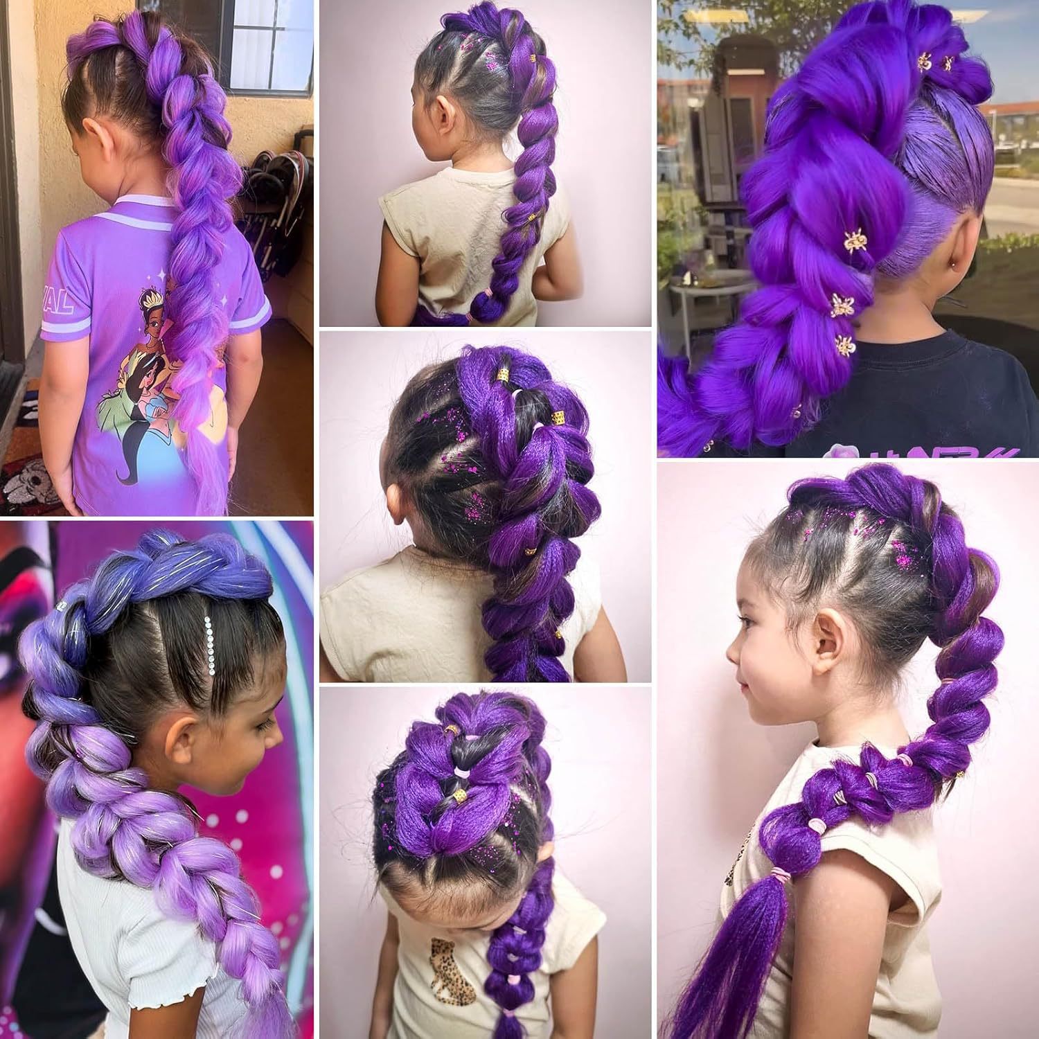 Skpop Hunter Witch Group Anime Cos Rumi Rumi Children's Wig Purple Braided Clip Ponytail Wig