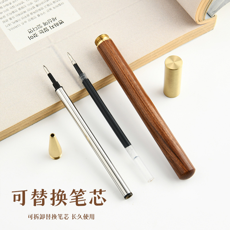 Business Stationery Supplies Gifts Metal Brass Wood Pen Custom Logo High-End Solid Wood Signature Advertising Pen Wholesale