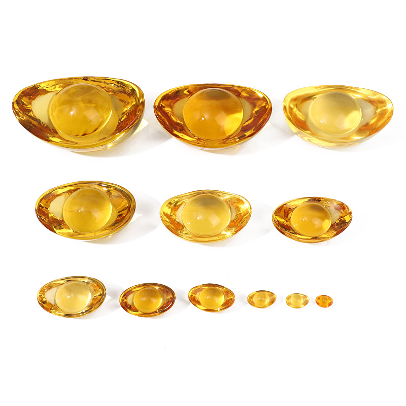 Source Factory Crystal Small Ingot Glazed Ornament Housewarming Office Front Desk Offering to Buddha Gift Yellow Crystal Ornament