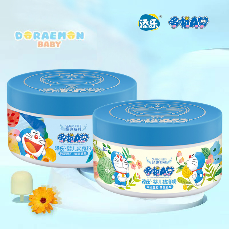 Wholesale Tianle Doraemon Baby Powder 150g Children's Baby Anti-prickly Dry Sweat Absorbing Fragrance with Powder Puff