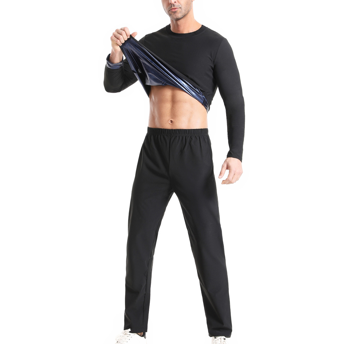 Sweat Suit Men's Long-Sleeved Pants Suit European and American Large Size Sweat Suit Sports Body Shaping Sweat Sweat Fitness Suit
