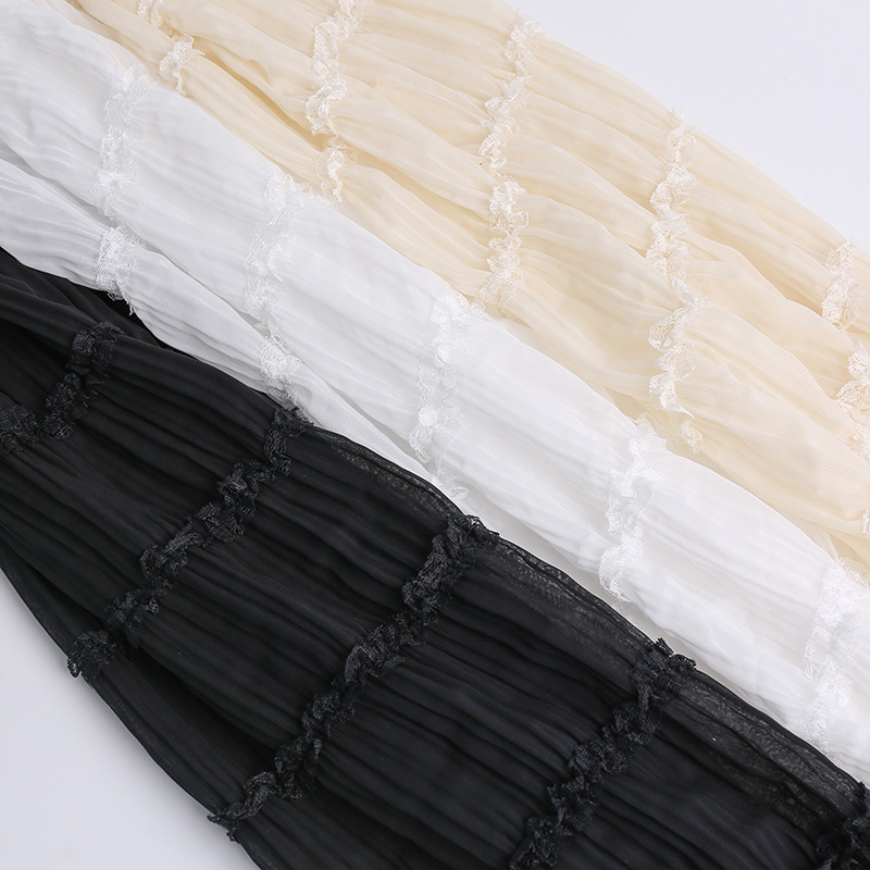 Spring and Summer Striped Stretch Pleated Chiffon Embroidered Fabric Women's dress Hook Embroidered Fabric Wedding Dress Fabric