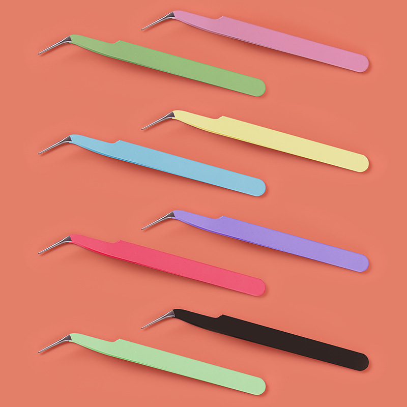 Stainless steel tweezers glue-free fake gold feather clip eyelash tweezers color dopamine elbow tweezers 123mm length