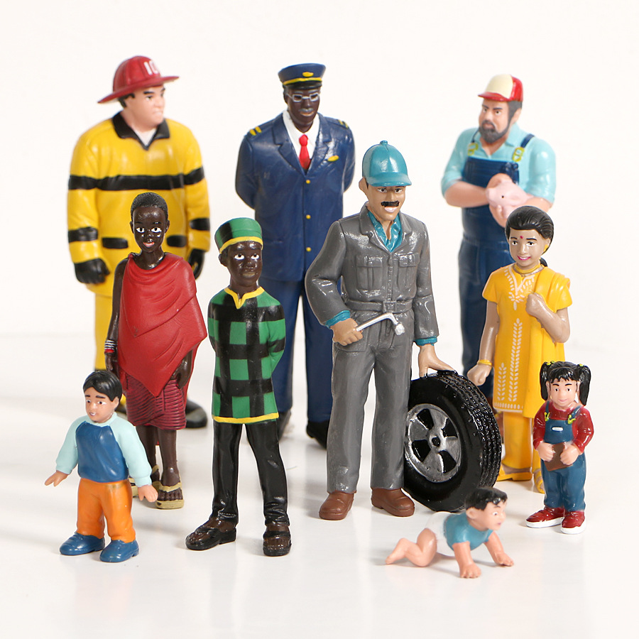 Simulation professional character model teacher doctor nurse builder cook police fireman sand table doll ornaments
