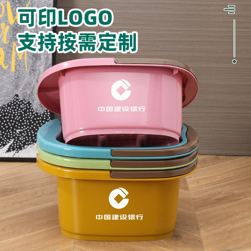 Plastic Foot Bath Bucket Little Yellow Duck Thickened Four-Wheel Foot Bath Adult Portable Advertising Gift Printed Foot Bath Basin