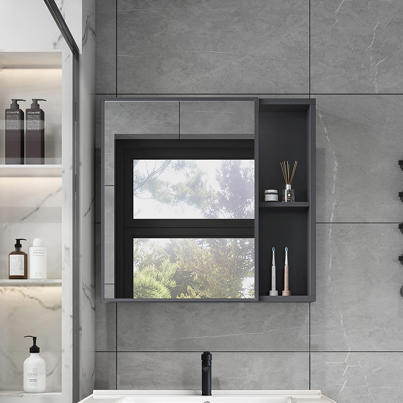 Space Aluminum Alloy Bathroom Mirror Cabinet Combination Modern Simple Separate Storage Box Bathroom Wall-Mounted Storage Mirror