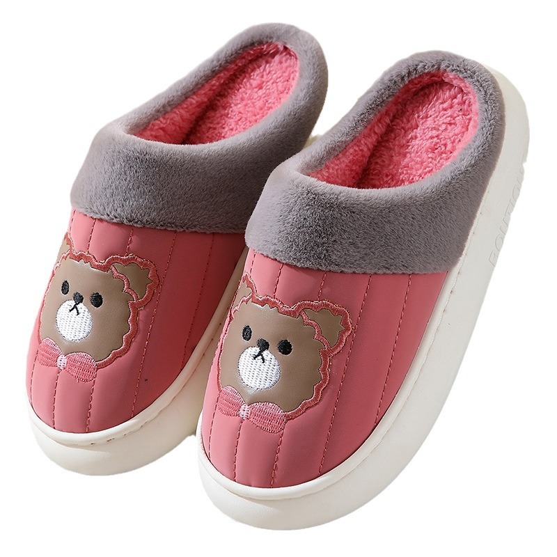 Cotton Slippers Women's Autumn and Winter PU Leather Waterproof Home Warm Non-slip Thickened Indoor Couple's New Maomao Slippers for Men