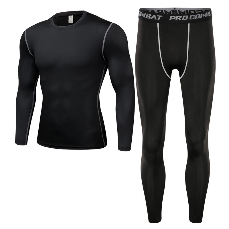 In stock tights men's winter warm workout clothes sports quick-drying fleece-lined long sleeve running basketball stretch training clothes