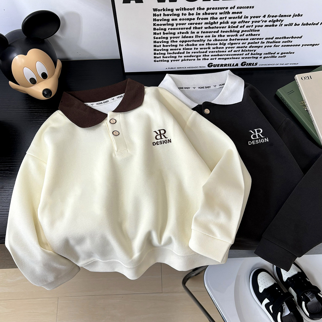 Новая осенняя рубашка Поло для детей Большая повседневная рубашка с вышивкой для мальчиков