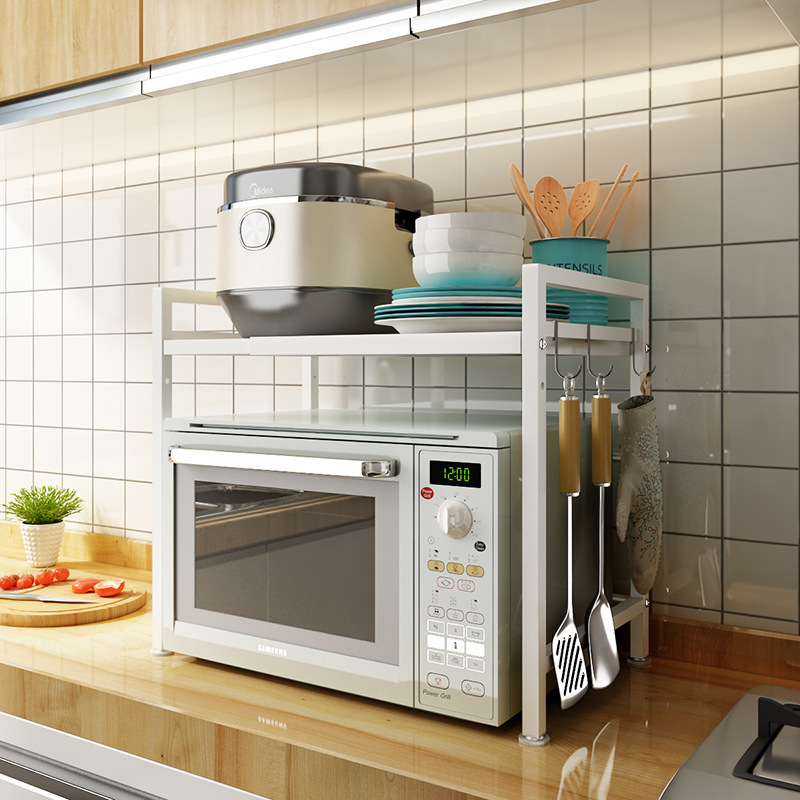 Household Retractable Microwave Oven Rack Countertop Two-Story Oven Rack Rice Cooker Double-Layer Storage Rack Kitchen Storage Rack