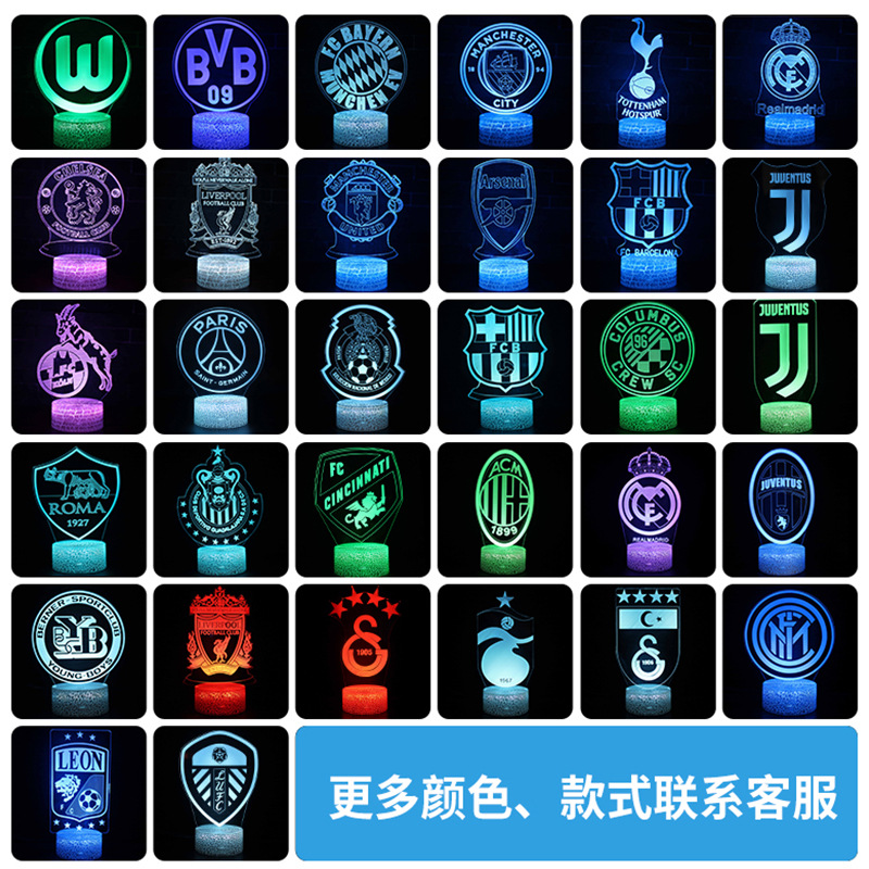 Cross-border spot night light Football Club series 3d night light acrylic colorful remote control bedside lamp