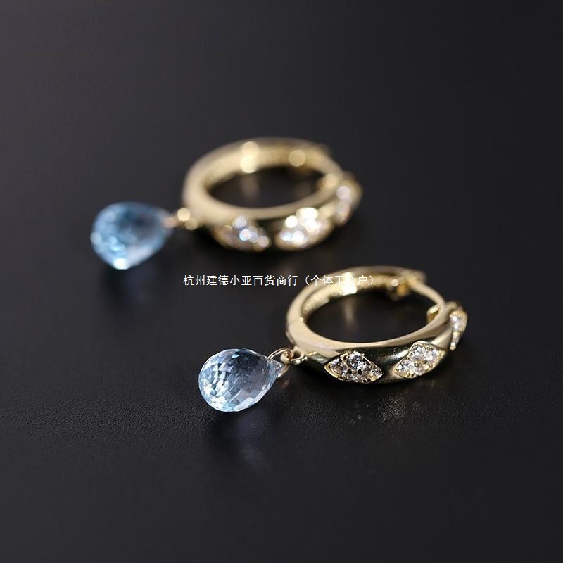 Аутентичные новые круглые серьги в форме сердца с небесно-голубым топазом для женщин, цветные серьги для подруг и лучших друзей