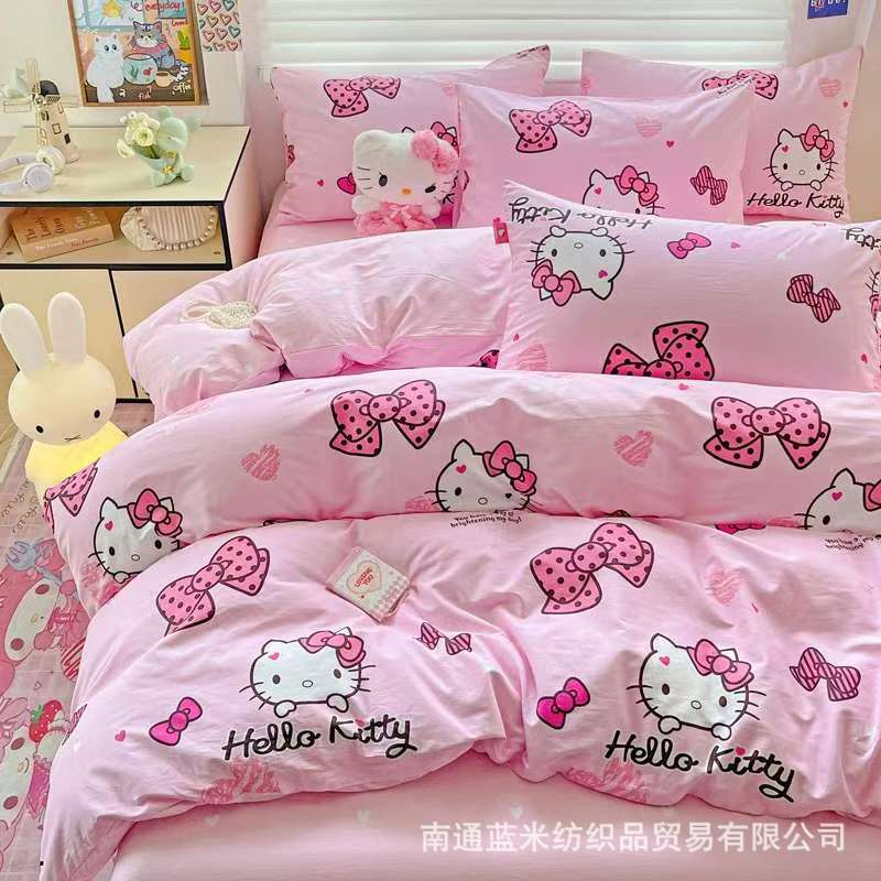 Cross-Border E-Commerce Peach Pink Super Happy Katie Home Four-Piece Set Dormitory Three-Piece Set Nantong Home Textile Bedding Set