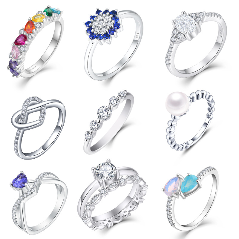 Silver Ring Customized 925 Sterling Silver Zircon Gemstone Couple Ring Jewelry Silver Jewelry Customized Export Cross-Border