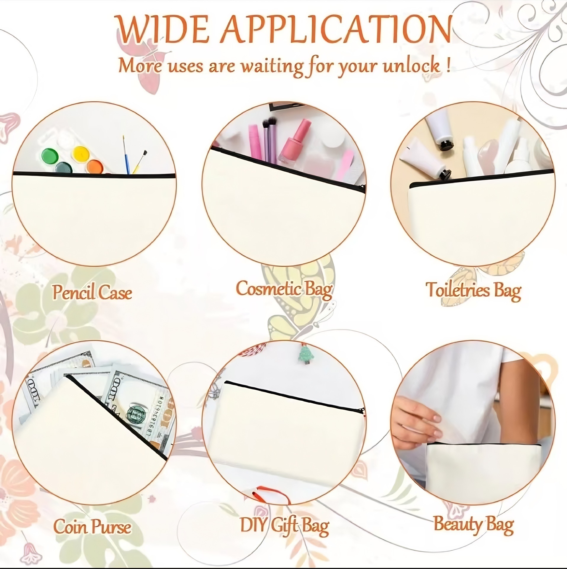 Blank Zipper Canvas Pencil Bag Cosmetic Bag Toiletry Bag Storage Bag Canvas Bag Amazon Cross-Border Portable Pencil Bag