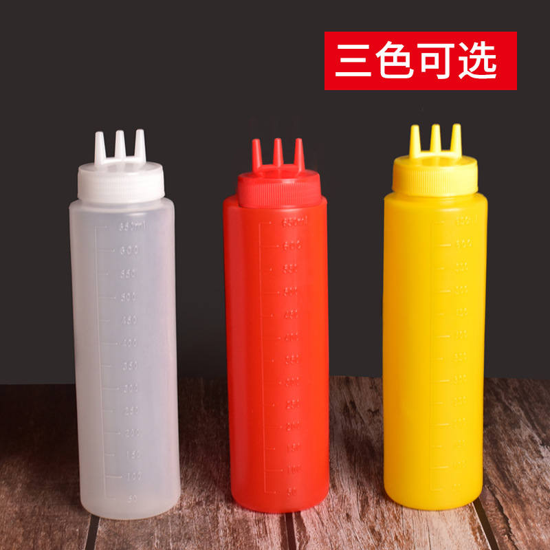 Squeeze bottle with scale salad sauce ketchup seasoning bottle kitchen seasoning bottle three hole jam squeeze bottle cross border