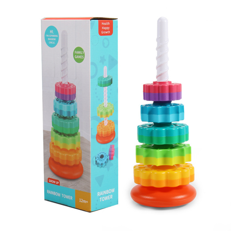 Amazon Hot Baby Rainbow Rotating Tower Toy Turving Music Stacking Music Early Education Educational Development Intelligence Ring