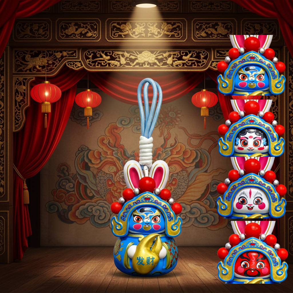 Old Beijing Rabbit Face-Changing Doll Toy Peking Opera Face Mask Figurine New Year Festive Supplies Intangible Cultural Heritage