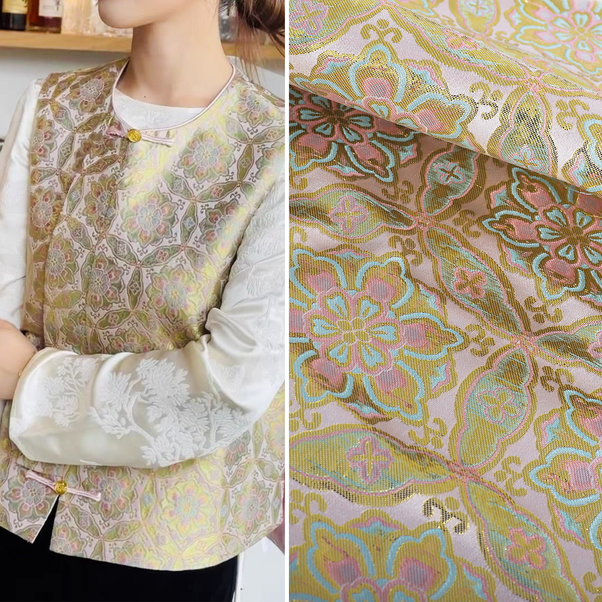 Ткань для одежды Ханьфу "Сокровище цветка Дуньхуана", имитация песчаного жаккарда