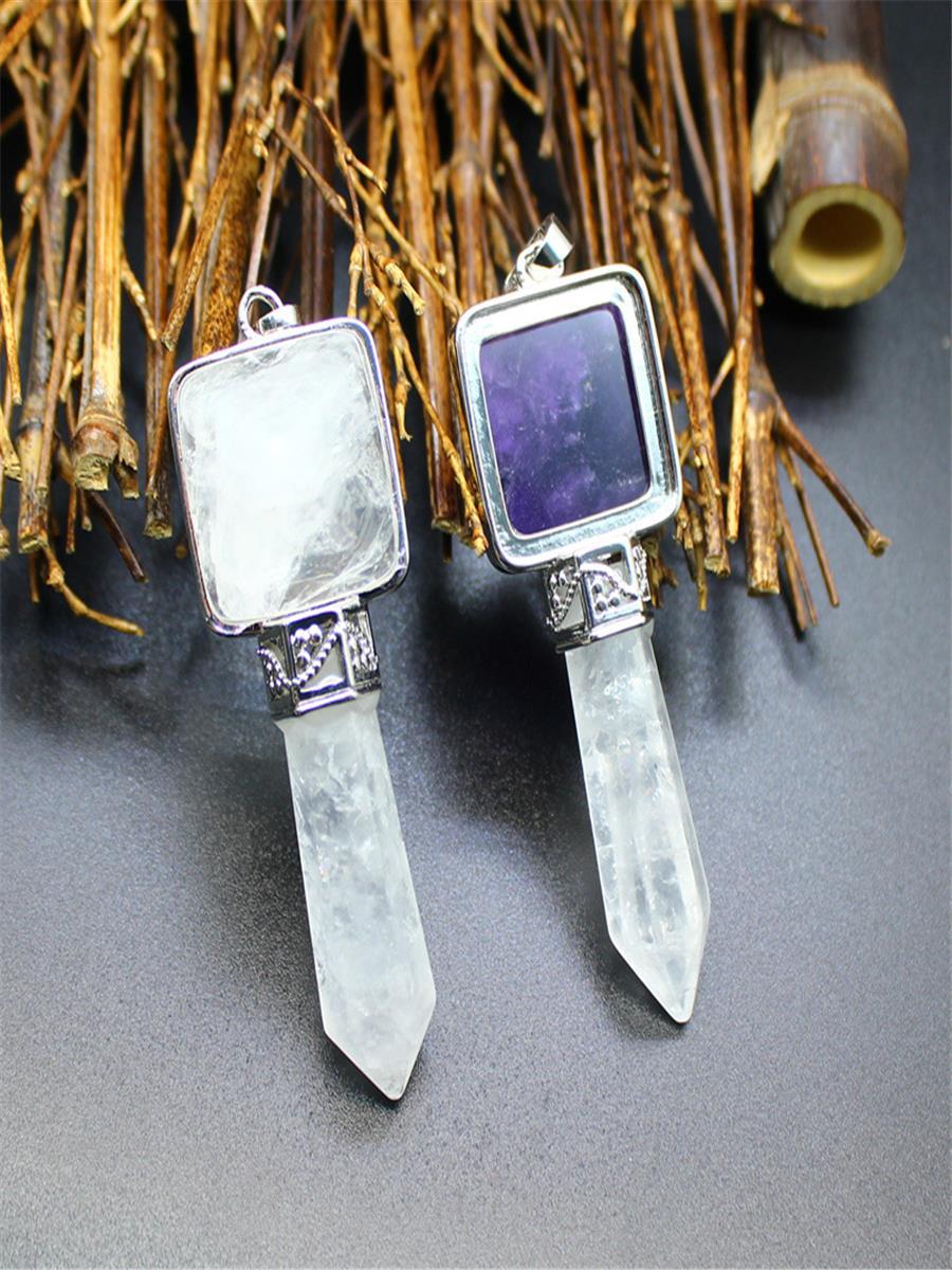 European and American Export Crystal Jewelry Natural Stone Hexagonal Column White Crystal Pendant Necklace Pyramid Trinkets