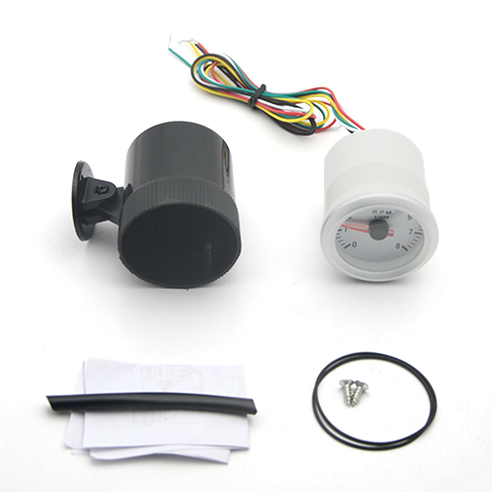 2-inch 52MM white surface blue LED tachometer modified car instrument car instrument suitable for 1-8 cylinder