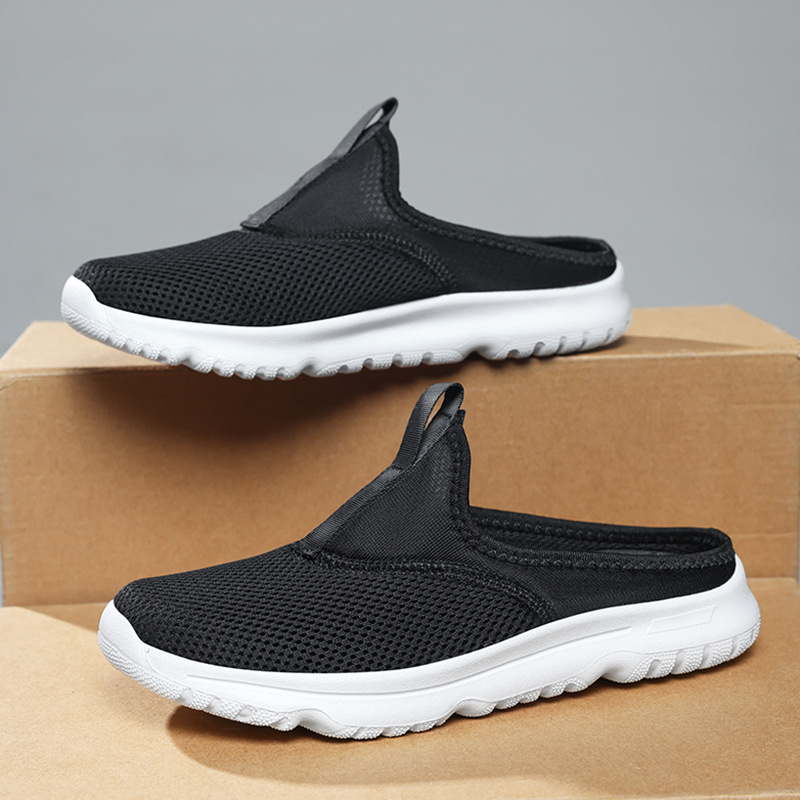 Cross-Border Plus-Size Couple Slippers for Women, Summer Versatile Soft-Soled Ins Style, Casual Mesh Closed-Toe Half Shoes for Women