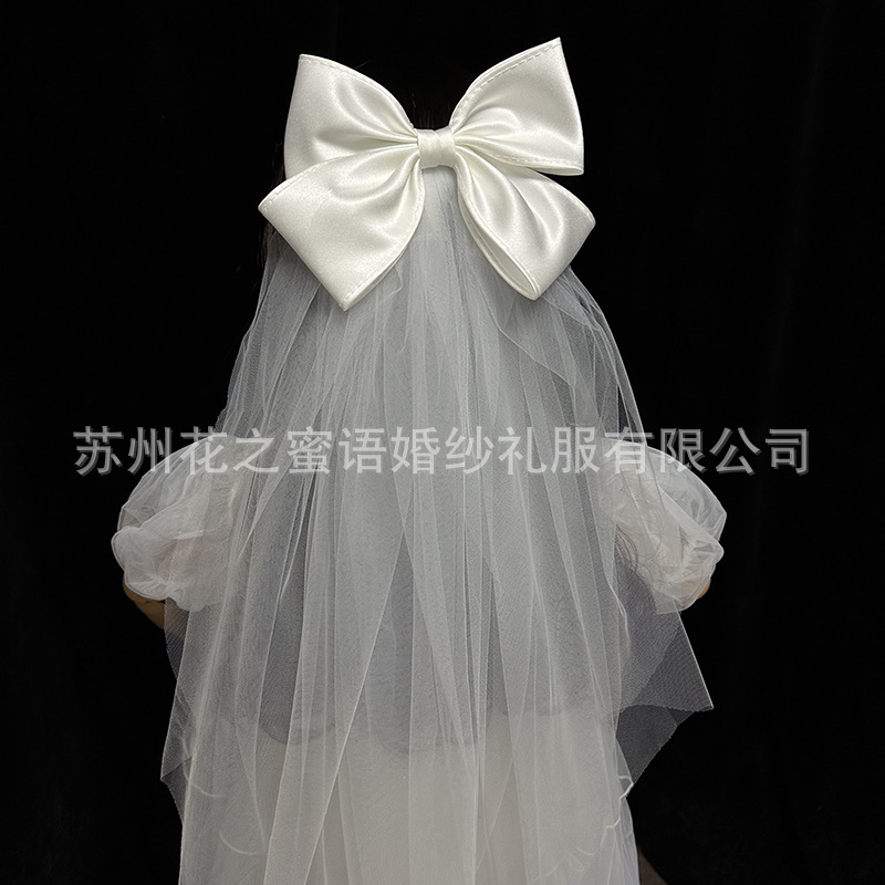 Bow Veil Light Veil Small Fresh Simple Sweet Bride Wedding Photo High-grade Headwear Travel Photo