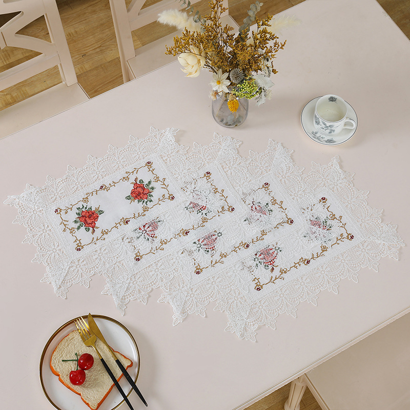 Supply Cross-Stitch Rose Tulip Table Flag American Thanksgiving Table Flag Cover Decorative Fabric Placemat