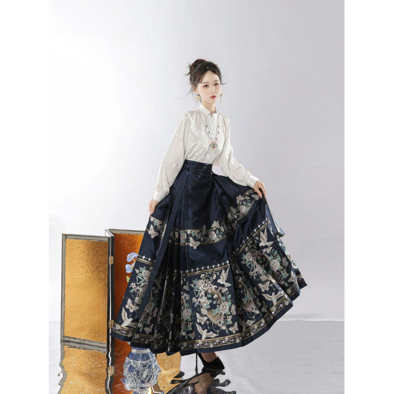 【Sutra of the Bodhisattva】Ma Mian Skirt with Brocade Embroidery, Elegant and Slimming, New Chinese Style for Daily Commuting Women
