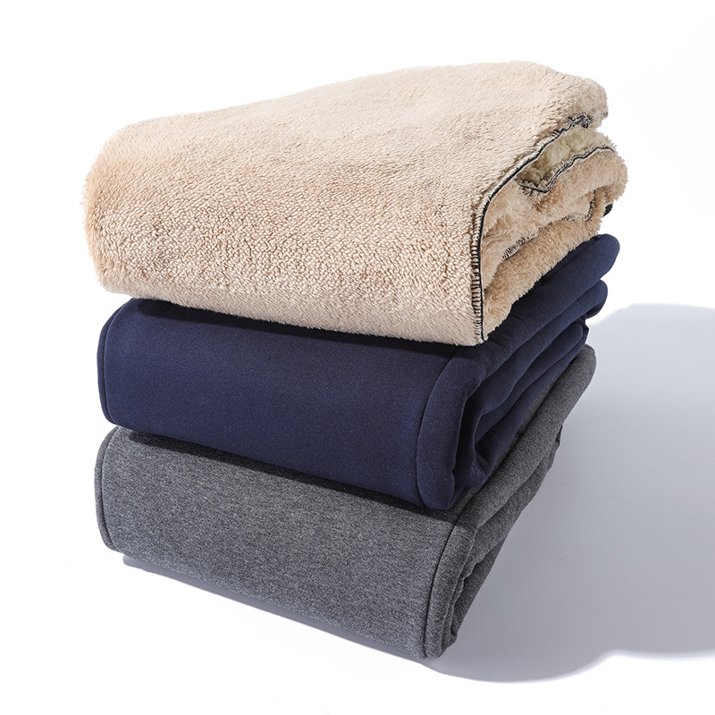 2023 winter men's fleece-lined padded cotton pants lamb velvet warm loose plus size casual sports pants manufacturers wholesale