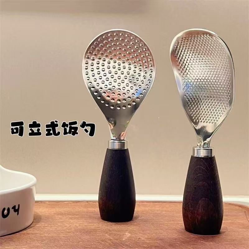 Новая ложка для риса из нержавеющей стали и деревянная ложка, вертикальная, устойчивая к высоким температурам