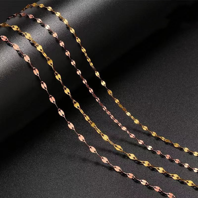 18K Gold Lip Chain Au750 Rose Gold Clavicle Chain Tile Chain Plain Chain Versatile All-Purpose Chain Gold